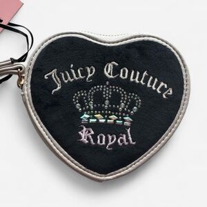 Juicy Couture Crown Velour Black Heart Wristlet with Crystals BNWT